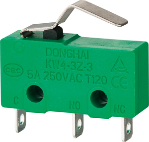 Micro-interrupteur 5A 125/250V AC SPDT 1NO 1NC à levier à charnière métallique, action rapide, type bouton, 3 broches - Product Image 3