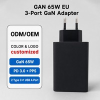 2 Tipe C+1 USB a Multi 3 Port GAN 65W PD25W QC15W Adaptor Daya Laptop Perangkat Universal Perjalanan Notebook Ponsel