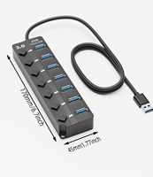 Hub 7 ports avec 1 USB 3.0 et 6 USB 2.0, câble répartiteur de 0,3 m et 1,2 m pour ordinateur portable, PC, Surface Pro, clé USB, disque dur mobile - Interrupteur marche/arrêt LED