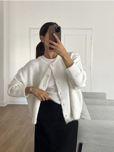 OEM ODM Wholesale Autumn and Winter Women's Knitted Sweaters <b>Coat</b> Crew Neck Customizable Women's Sweater Jacket - Product Image 3