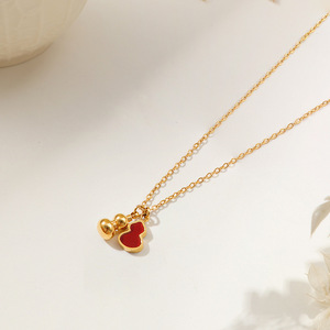 Fashionable Women's Necklace PVD 18K Gold Double-cupid Pear-shaped Pendant - Red <b>Shell</b> Gourd Necklace - Wholesale - Product Image 3
