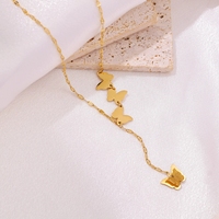 9 Styles de Colliers Papillon Cœur Inoxydables, Élégants, avec Diamants Géométriques, Chaîne de Clavicule Tendance en Acier Inoxydable