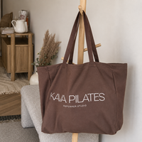 Tas Tote Kanvas Katun Ukuran Besar dengan Logo Custom, Tahan Lama, Dapat Digunakan Kembali, untuk Belanja, Olahraga, Yoga, dan Pilates