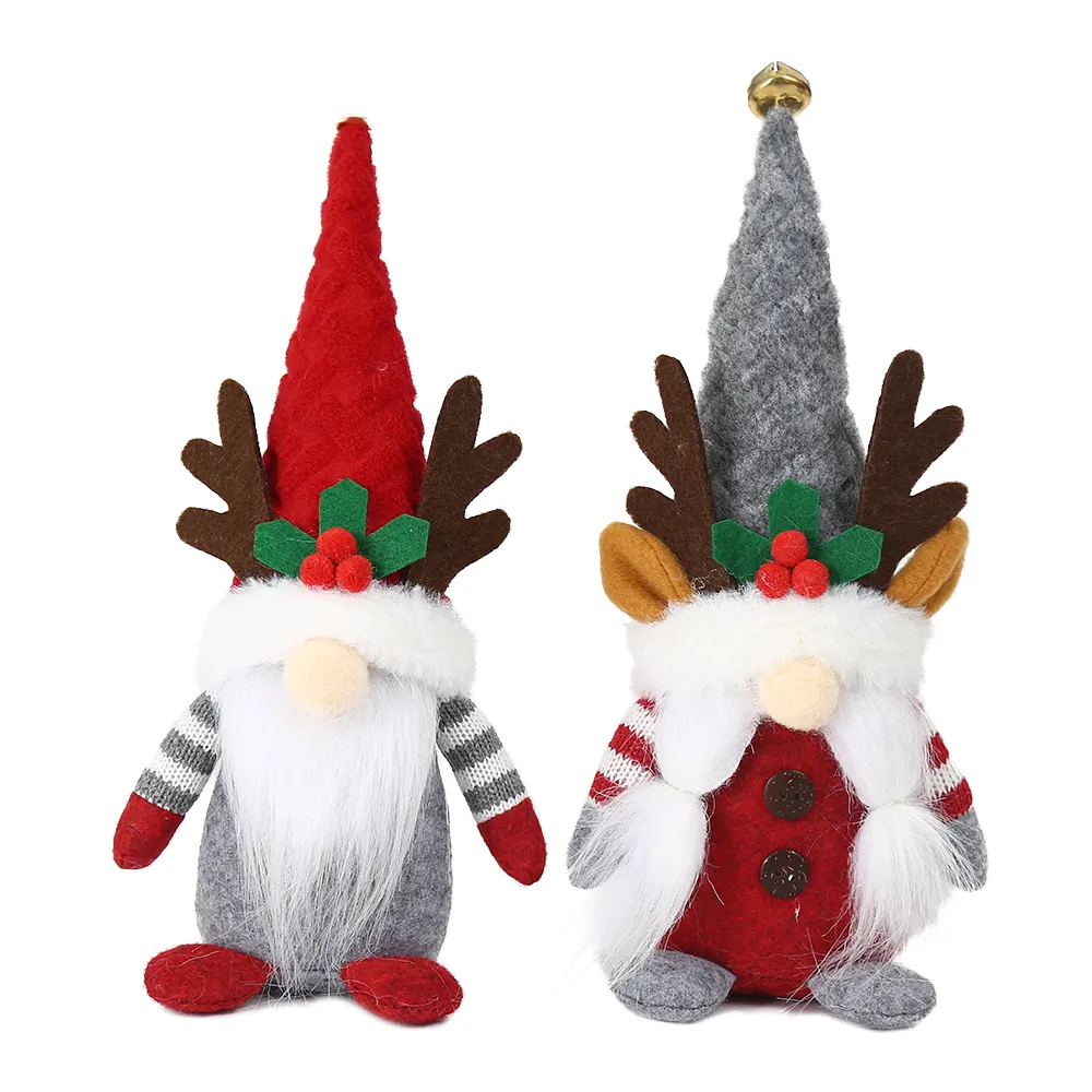wholesale felt fabric gnomes with white plush mustache high hat gold bell christmas ornaments snom plush elf doll christmas toys