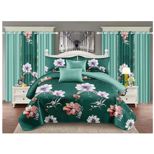 Американские стильные зеленые цветочные простыни и подходящие шторы с красочным цветочным узором для декора спальни - Product Image 1
