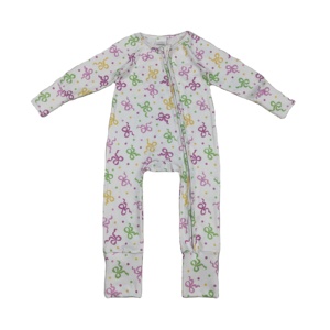 Combinaison longue à manches longues pour bébé, motif imprimé Mardi gras, nœuds violets, jaunes et verts, vente en gros pour enfants, ensemble pour enfant - Product Image 1