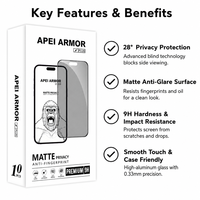APEI 28 °   Protection d'écran anti-espion mate pour iPhone 18~11 Pro Max Plus, verre trempé anti-reflet 9H haute teneur en aluminium