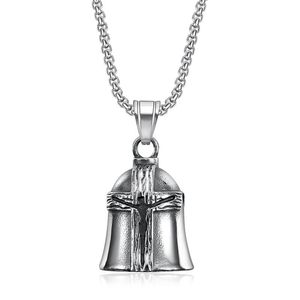 <b>Titanium</b> Steel Bell Pendant With Cross Design Vintage Punk Style For Motorcycle Riding Lucky Exorcism Charm - Product Image 5