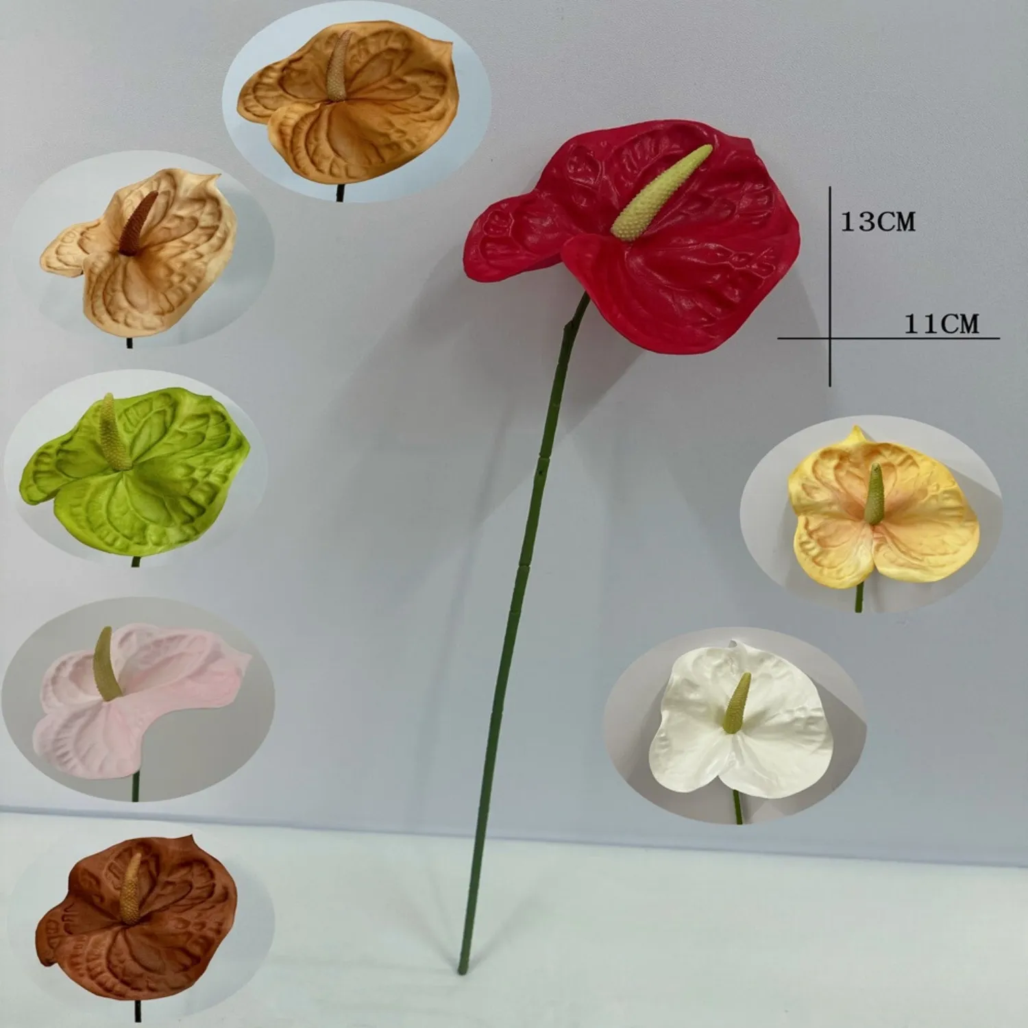 Hochwertige künstliche Blumen Kunststoff große rote Anthurium-Pflanze Blume für Tisch Herzstück Hochzeitsdekoration