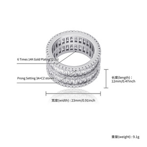 Bague pour homme style Hip Hop, micro-pavée, double rangée de diamants CZ incrustés, bijou bling-bling style punk et rappeur pour homme - Product Image 5