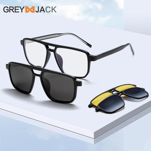 Lunettes de soleil magnétiques Greyjack à clipser, monture TR90, verres TAC, protection UV400, style carré unisexe avec verres interchangeables - Product Image 1