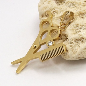 Hair Stylist Jewelry Stainless Steel 18k Gold Link <b>Chain</b> Scissors Comb Classic Party & Anniversary Charm Necklace - Product Image 2