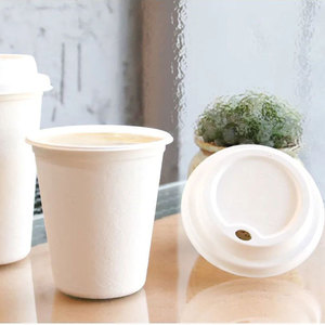 Sugarcane Pulp <b>Cup</b> Lid 80-90 Caliber 8 Ounce Biodegradable For Hot And <b>Cold</b> Beverages - Product Image 1