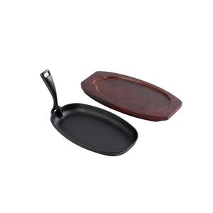 <span class=keywords><strong>Placa</strong></span> de sizzler de hierro fundido, esmalte negro con base de madera - Product Image 3