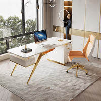 Bureau de luxe moderne Table d'ordinateur en bois de haute qualité avec grand support d'unité centrale Long cadre en métal Mobilier de bureau élégant