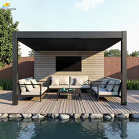 Pergola en aluminium à commande automatique avec éclairage LED pour terrasse, balcon, jardin, patio et cour arrière, structure d'ombrage extérieure