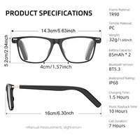 Lunettes de soleil audio intelligentes TR90 à IA, branches ultra-minces, étanches IP68, à oreille ouverte, verres anti-lumière bleue, appels HD, commande tactile