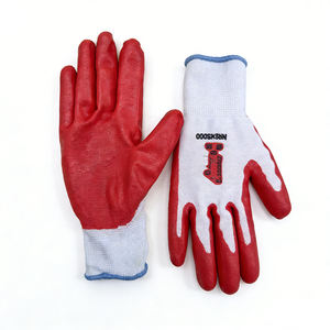 قفازات أمان للعمل، قفازات حمراء محبوكة للبناء والكهرباء، قفازات يد مطلية بالبولي يوريثان الأحمر - Product Image 1