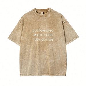 250gsm Summer Acid Washed T-shirts 100% Cotton Hip Hop Drop Shoulder Vintage Oversized Men's T Shirts Heavy Weight With Logo - Product Image 4