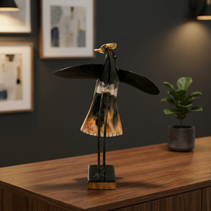 Sculpture artisanale en bois rustique d'oiseau et de branche, écologique, pour décoration intérieure de table de salon, provenant d'Orissa - Product Image 3