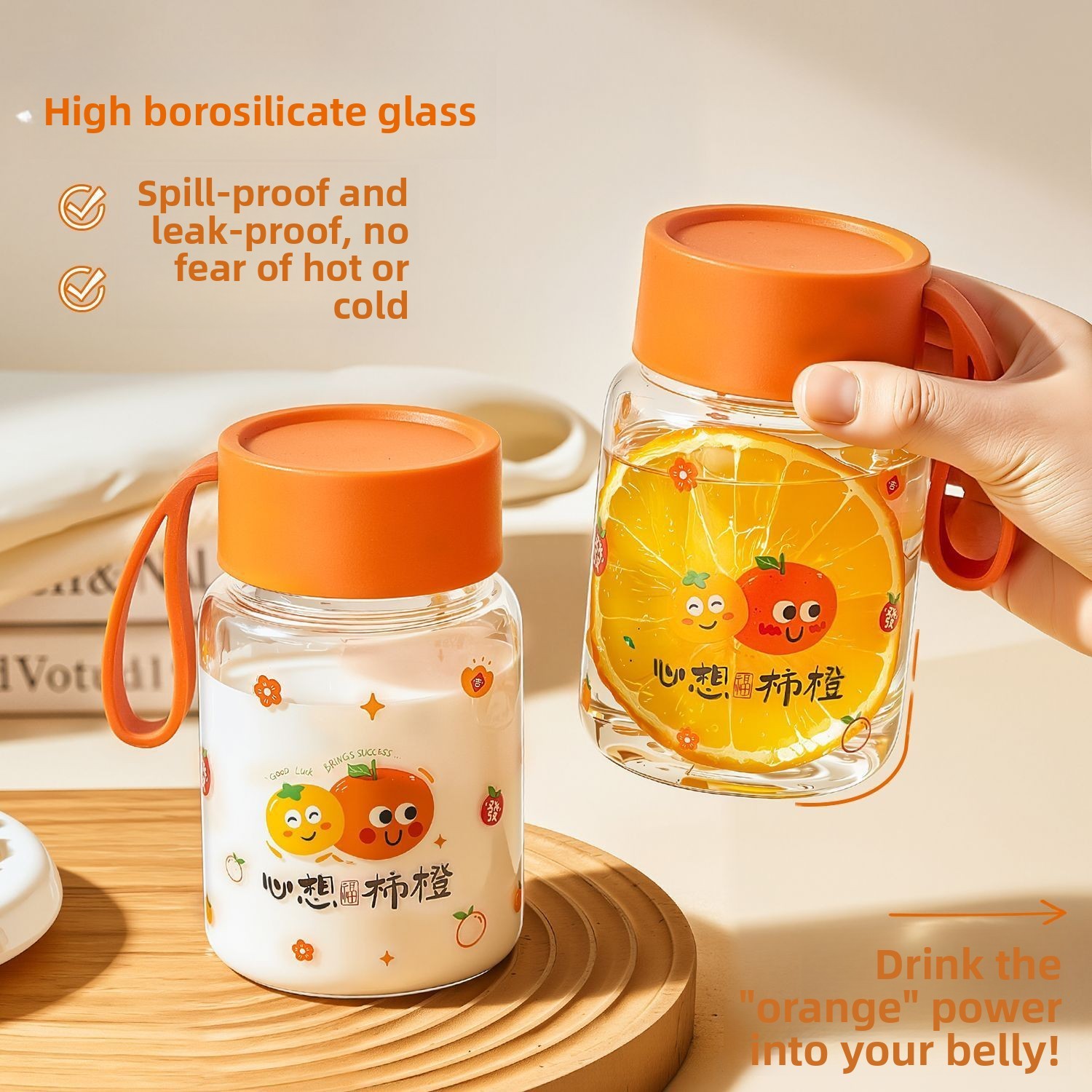 New High Borosilicate Glass Double Wall Microwave Safe Heat-Resistant Dishwasher Safe Portable Water Bottle for Girls Cartoon view 3