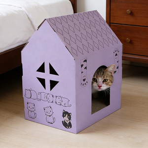 Bulk ecologisch verantwoorde golfkartonnen kattenhuis, gedeelde speelruimte voor meerdere katten, voor dierenwinkels en wederverkopers - Product Image 1