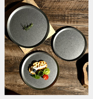 Assiette plate en acier inoxydable de style rétro, plateau de café pour desserts et gâteaux, durable et élégant, idéal pour la restauration