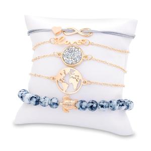 5 Pieces Set Love Letter World Map <strong>Turtle</strong> Natural Bead Bracelet <strong>Jewelry</strong> for Women - Product Image 1