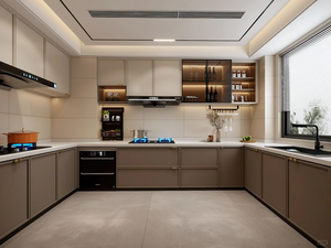 Set di Mobili da Cucina a U Personalizzati con <span class=keywords><strong>Mobile</strong></span> per <span class=keywords><strong>Forno</strong></span> Integrato e Mensole Aperte Illuminate a LED per Organizzazione e Stoccaggio, Armadietti Impermeabili - Product Image 1