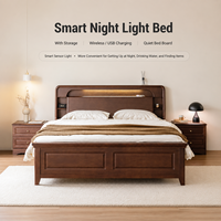 Lit double en bois massif de chêne rouge de qualité FSA importé, moderne, intelligent, lumineux, avec recharge USB sans fil, écologique, pour chambre à coucher