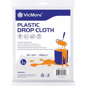 Bâche en plastique 9 pi x 12 pi 1 mil pour la peinture, la protection des sols et des meubles - Product Image 1