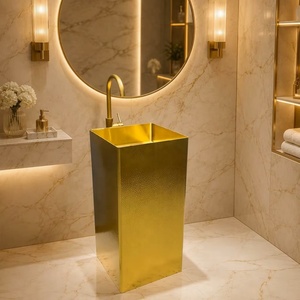 Lavabo a <span class=keywords><strong>colonna</strong></span> freestanding di lusso in acciaio inossidabile oro spazzolato <span class=keywords><strong>con</strong></span> rubinetto dorato per <span class=keywords><strong>bagno</strong></span> di hotel e ville - Product Image 6