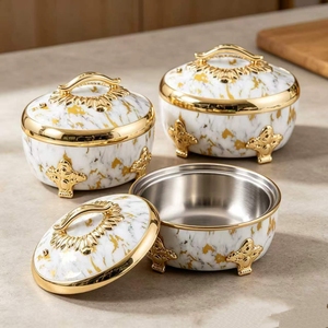 Ensemble de chauffe-plats de luxe 3 pièces, casseroles isothermes en acier inoxydable 4L, 5L, 6L pour les grandes réceptions - Product Image 4
