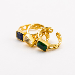 yunnique Fashion <b>Rings</b> Geometric Gold Plated Cuban Chain <b>Open</b> <b>Ring</b> With Blue Green Transparent Stone Bezel Setting Jewelry Gift - Product Image 4