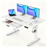 Scrivania Ergonomica Moderna Regolabile in Altezza con Cassetto - Scrivania Sit-Stand con Manovella Manuale, Sistema di Gestione Cavi e Vano Portaoggetti in Legno