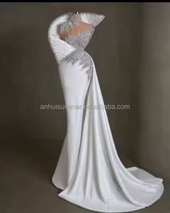 Robes de soirée sirène S0506F Aso Ebi avec cristaux et perles, pour bal de promo, fête, anniversaire, fiançailles, style arabe, épaules dénudées - Product Image 3