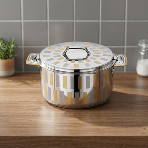 Casserole moderne en acier inoxydable avec couvercle, design rond, durable, compatible avec toutes les plaques de cuisson, passe au lave-vaisselle - Product Image 4