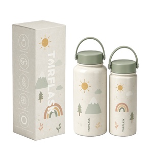 Bouteille d'eau isotherme pour enfants TAIRFLASK sans BPA avec couvercle anti-fuite, bouteille en acier inoxydable 304 avec impression mignonne de montagne et d'arc-en-ciel - Product Image 1