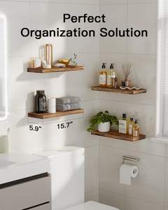 رف خشبي عائم حديث مستقيم متعدد الأغراض حجم مخصص رف تخزين البضائع من الخشب الصلب - Product Image 6