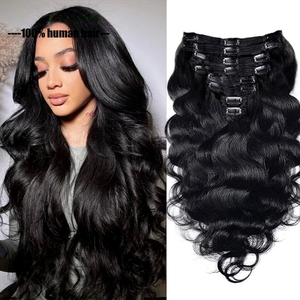 Clip-ins bruts non transformés <span class=keywords><strong>Extensions</strong></span> de cheveux humains naturels 120g Pu trame Clip droit sans couture invisible dans la vague de corps de cheveux - Product Image 1