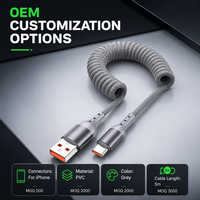 Kabel Pengisian Cepat Tipe-C Retraktil Sudut Kanan dengan Bahan Nylon 5A, Konduktor Tembaga Murni 1,5m untuk iPhone 17 & S24
