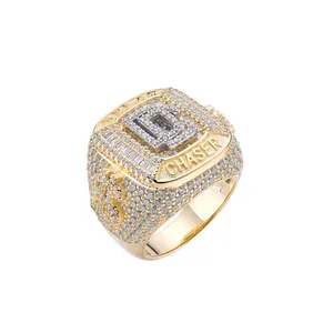 2023 High Quality New 925 Sterling Silver 18K Gold Plated Iced Out Baguette Cubic Zirconia Cz Letter Rings