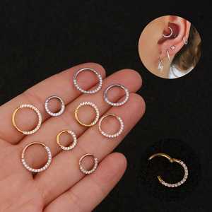Gioielli per Piercing al Setto Nasale in Acciaio Inossidabile, Anello per Setto con Zirconi, Cerchio Senza Saldature, Segmento Incernierato per Piercing Daith, Helix, Rook - Product Image 1