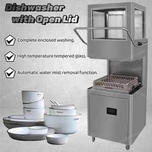 Tablettes de lave-vaisselle industrielles en acier inoxydable, lave-vaisselle de cuisine électrique de type hotte avec évier pour restaurant - Product Image 2