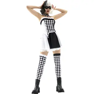 Trong kho dành cho người lớn sexy kéo Nữ Hoàng Ma Cà Rồng Hề Halloween cosplay quỷ trang phục Cosplay kẻ sọc Harlequin trang phục cho phụ nữ