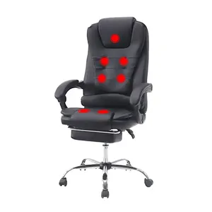 Ucuz Modern lüks ayarlanabilir Recliner siyah döner ev ofis patron Pu deri yönetici masaj koltukları ile ergonomik ofis
