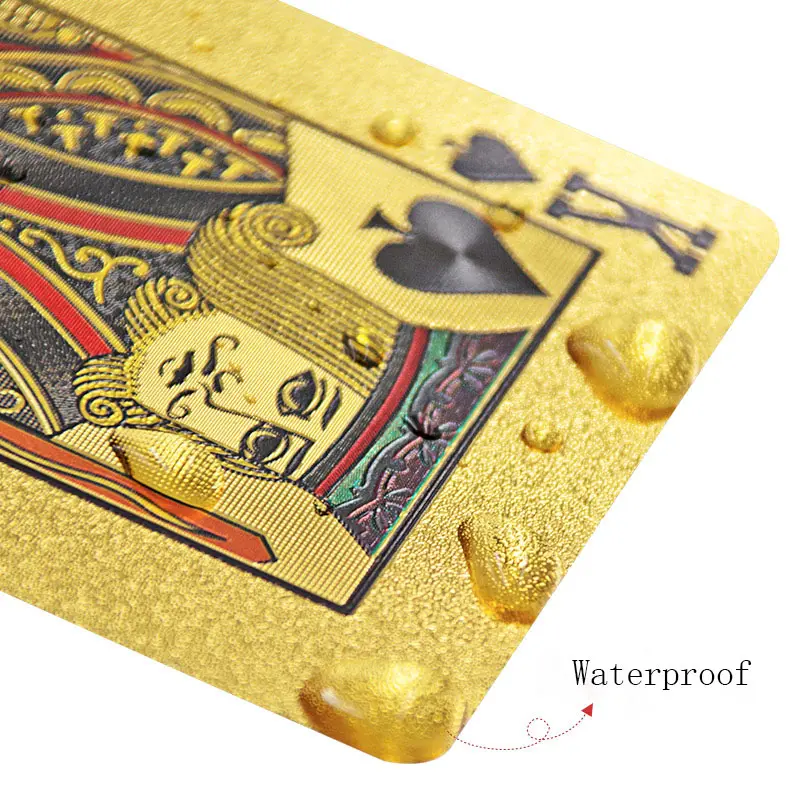מכירה לוהטת זהב קלפי סיפון Custom שחור כסף זהב לסכל פוקר כרטיס משחק פלסטיק עמיד למים 24k זהב קלפים