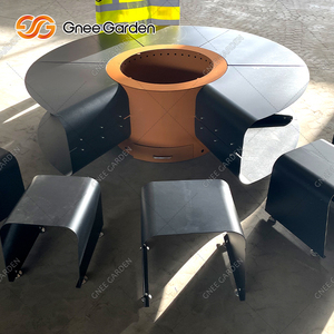 Corten Steel Smokeless Fire Pit <b>Table</b> and Chair Metal Fire Bowl with <b>BBQ</b> Grill Tray Powder Coated CE Certified - Product Image 2