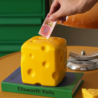 Tirelire en céramique en forme de fromage, boîte à monnaie, tirelire décorative pour la maison, ornement pour enfants, sans possibilité de retirer de monnaie, vente en gros