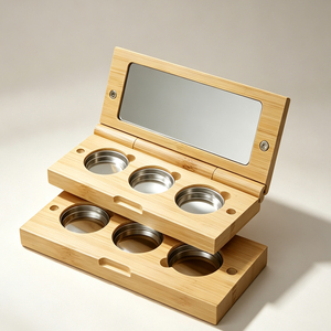 Emballage compact de maquillage en bambou écologique personnalisé, palette de fards à paupières en bambou naturel pur avec miroir intégré, vente en gros - Product Image 1
